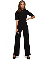 S243 Elegantný overal so zaväzovaním za krkom - čierny