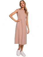 M581 Šaty bez rukávov s vysokým pásom - mocca