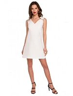 K128 Jednofarebné šaty áčkového strihu s mašľou - farba ecru