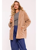 M808 Orezaná plyšová bunda - béžová