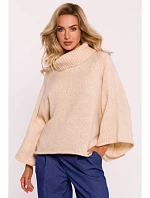 M822 Trapézový sveter s rolákom - béžový