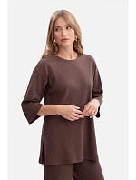 B301 Rebrovaný pletený top - hnedý