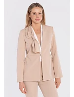 S432 Elegantné sako s ozdobnou mašľou - béžové