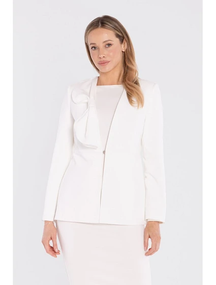 S432 Elegantné sako s ozdobnou mašľou - ecru