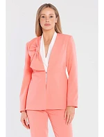 S432 Elegantné sako s ozdobnou mašľou - lososovo ružové