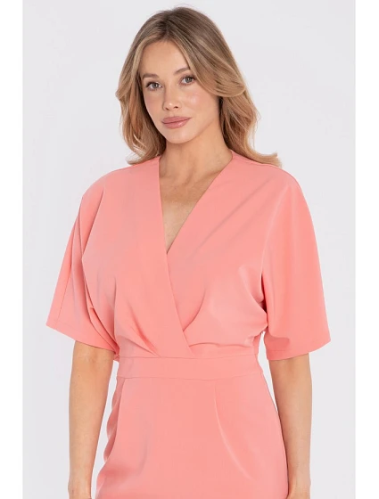 Midi šaty se zavinovacím střihem  růžové model 22152310 - STYLOVE