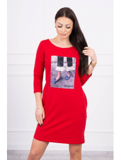 Šaty s 3D grafikou s kubickými zirkónmi červenej farby