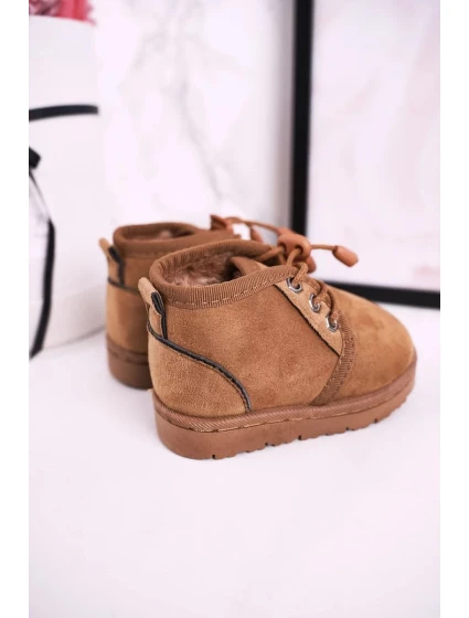 Dievčenské šnurovacie snehové topánky s kožušinou Brown Hunter