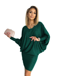 Šaty s netopierími rukávmi Numoco - zelené s trblietkami