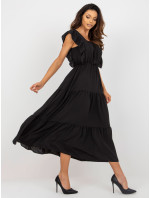 Čierne midi šaty s volánom voľného strihu