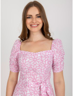 Bielo-ružové bavlnené kvetinové šaty