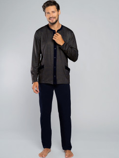 Pánske pyžamo Joachim s dlhými rukávmi, dlhé nohavice - potlač roziet/navy blue