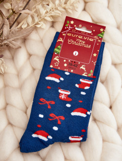 Pánske bavlnené vianočné ponožky s tmavomodrými vzormi