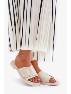 Dámske kožené papuče s prackou D&A - béžové