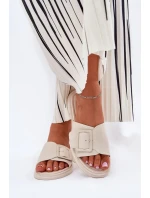 Dámske kožené papuče s prackou D&A - béžové