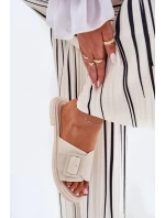 Dámske kožené papuče s prackou D&A - béžové