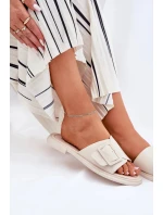 Dámske kožené papuče s prackou D&A - béžové