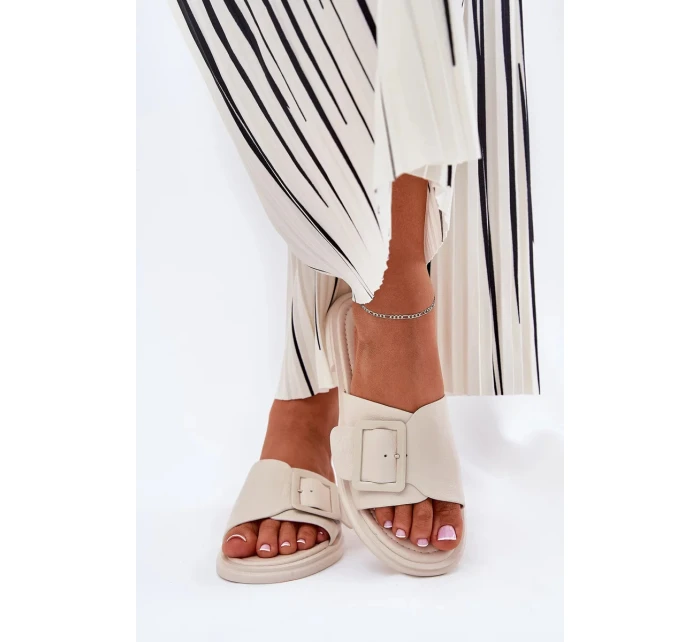 Dámske kožené papuče s prackou D&A - béžové Dámske kožené papuče s prackou D&A - béžové