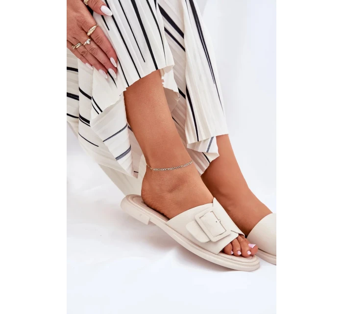 Dámske kožené papuče s prackou D&A - béžové Dámske kožené papuče s prackou D&A - béžové