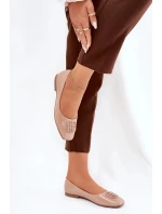 Dámské lakované elegantní baleríny s ozdobným detailem Vinceza – béžové