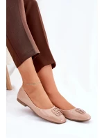 Dámské lakované elegantní baleríny s ozdobným detailem Vinceza – béžové