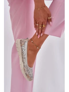 Dámské kožené perforované baleríny Leaneila – zlaté