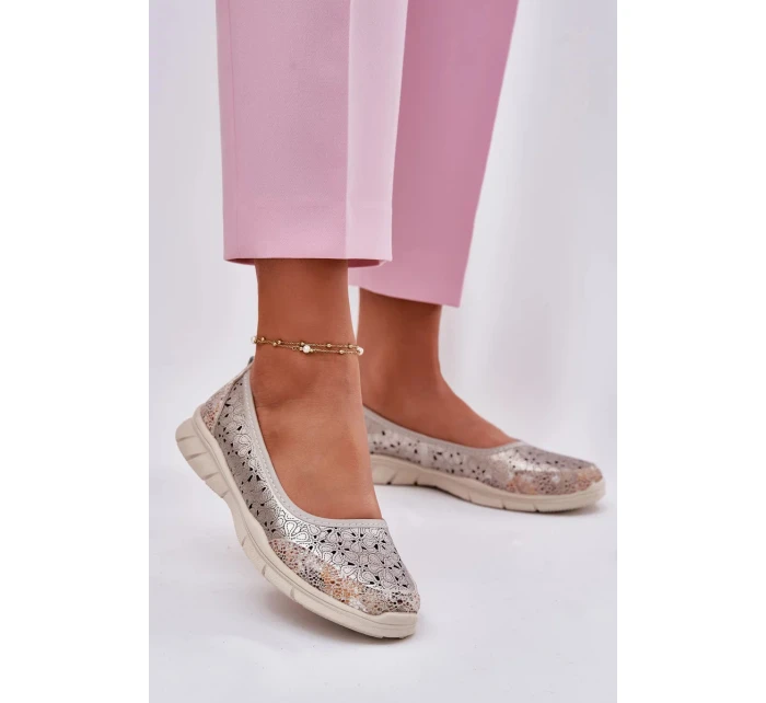 Dámské kožené perforované baleríny Leaneila – zlaté Dámské kožené perforované baleríny Leaneila – zlaté