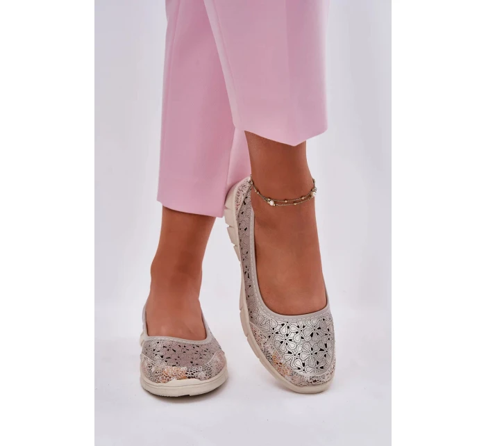 Dámské kožené perforované baleríny Leaneila – zlaté Dámské kožené perforované baleríny Leaneila – zlaté