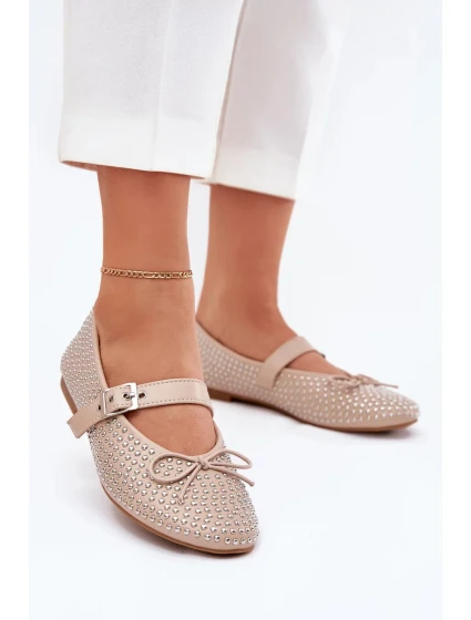 Dámské zdobené baleríny s a páskem – béžové model 21836904 - Kesi