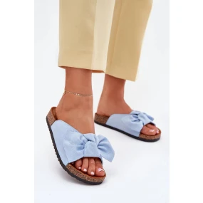 Dámské pantofle na korkové model 21902981 s mašlí – modré - Kesi