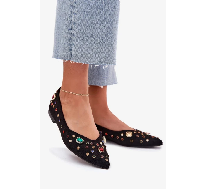 Dámské baleríny zdobené krystalky Valena – černé Dámské baleríny zdobené krystalky Valena – černé