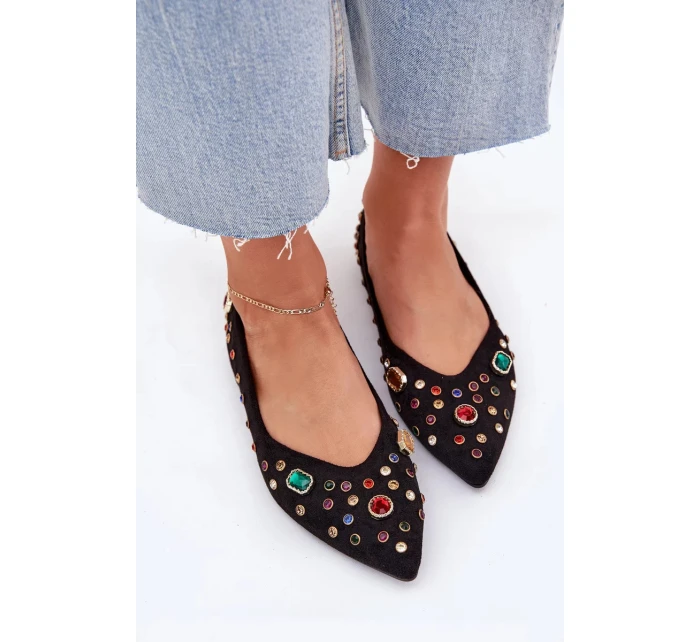 Dámské baleríny zdobené krystalky Valena – černé Dámské baleríny zdobené krystalky Valena – černé