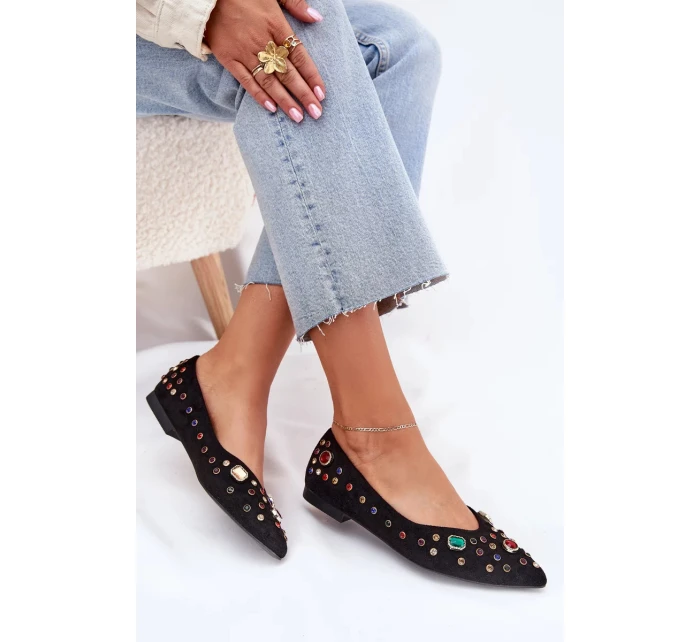 Dámské baleríny zdobené krystalky Valena – černé Dámské baleríny zdobené krystalky Valena – černé