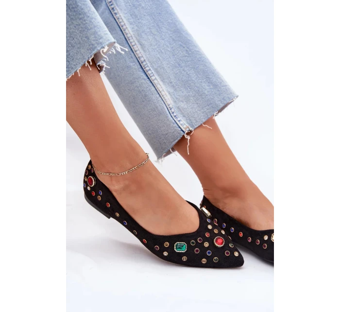 Dámské baleríny zdobené krystalky Valena – černé Dámské baleríny zdobené krystalky Valena – černé