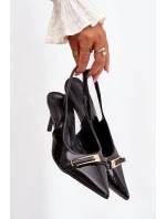 Dámské lakované lodičky na jehlovém podpatku se zlatou sponou Vivae – černé Dámské lakované lodičky na jehlovém podpatku se zlatou sponou Vivae – černé