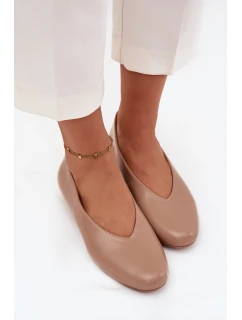 Dámské eko kožené baleríny na plochém podpatku Olyssia – béžové