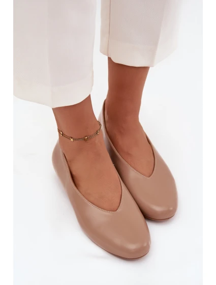 Dámské eko kožené baleríny na plochém podpatku Olyssia – béžové