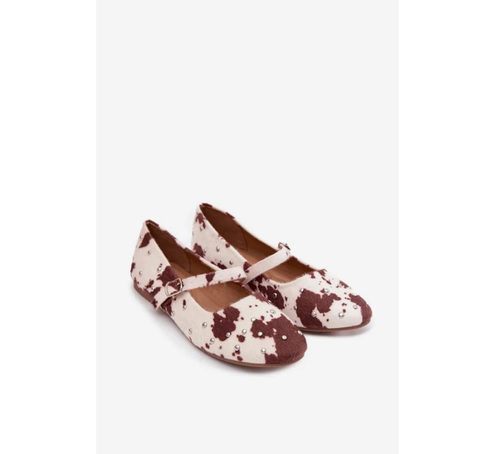 Dámské zdobené baleríny s páskem Olivisse – bílo-hnědé Dámské zdobené baleríny s páskem Olivisse – bílo-hnědé