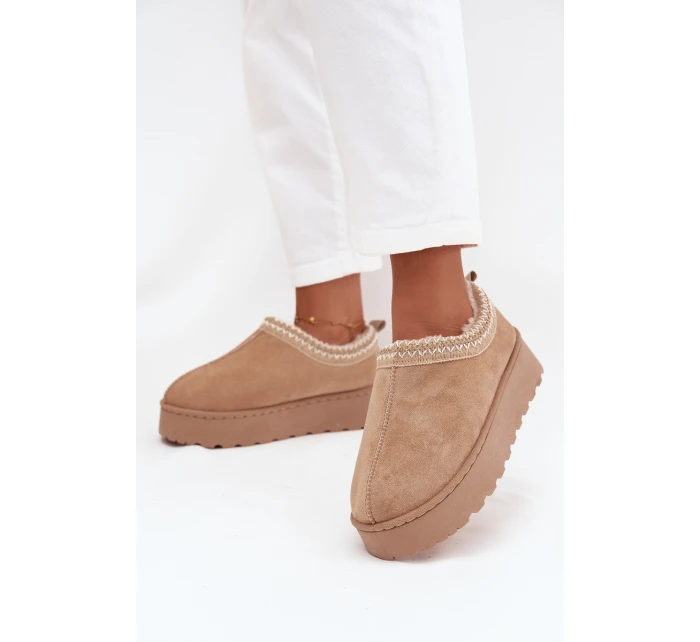 Dámske snehule Taliah s nízkou platformou a výšivkou - béžové Dámske snehule Taliah s nízkou platformou a výšivkou - béžové