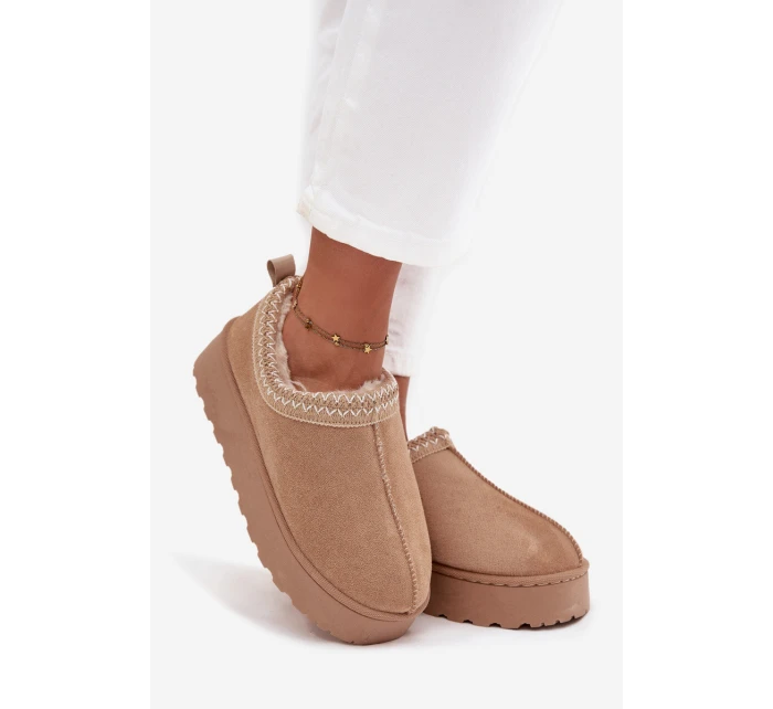 Dámske snehule Taliah s nízkou platformou a výšivkou - béžové Dámske snehule Taliah s nízkou platformou a výšivkou - béžové