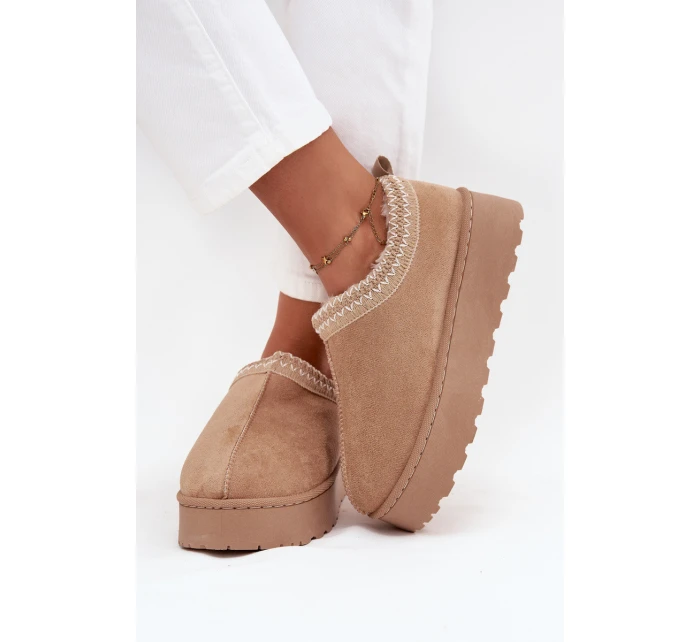 Dámske snehule Taliah s nízkou platformou a výšivkou - béžové Dámske snehule Taliah s nízkou platformou a výšivkou - béžové