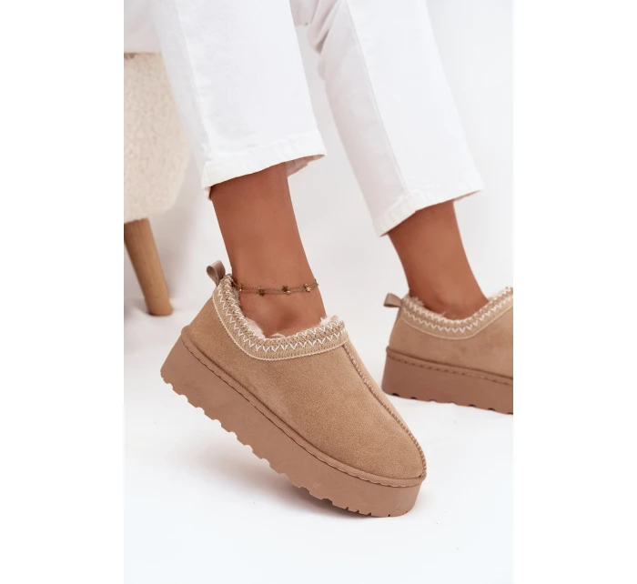 Dámske snehule Taliah s nízkou platformou a výšivkou - béžové Dámske snehule Taliah s nízkou platformou a výšivkou - béžové