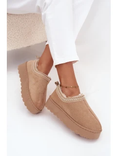 Dámske snehule Taliah s nízkou platformou a výšivkou - béžové