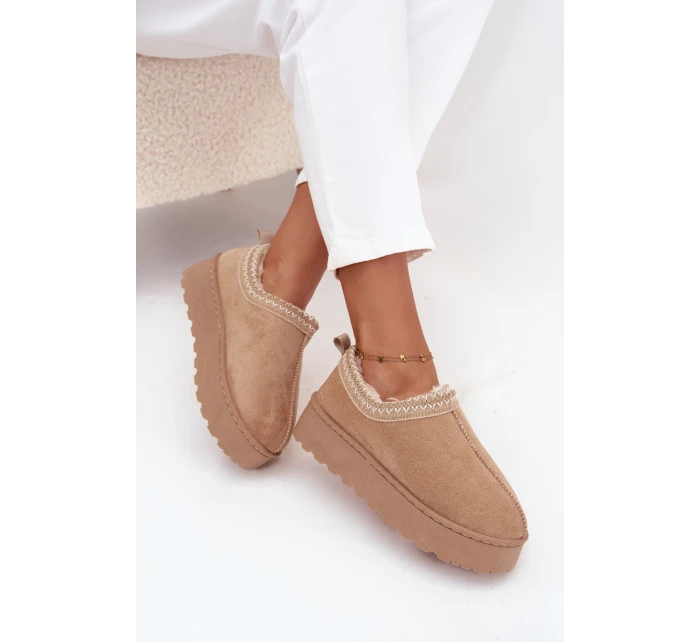 Dámske snehule Taliah s nízkou platformou a výšivkou - béžové Dámske snehule Taliah s nízkou platformou a výšivkou - béžové