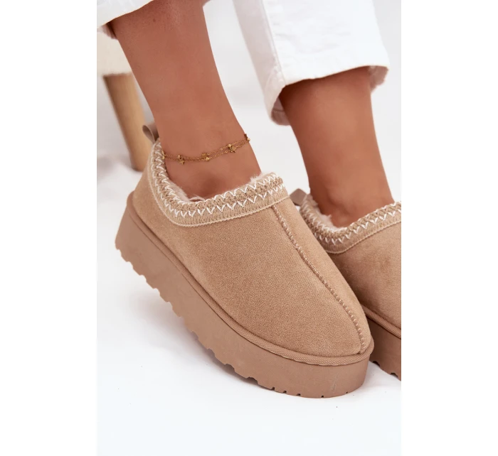 Dámske snehule Taliah s nízkou platformou a výšivkou - béžové Dámske snehule Taliah s nízkou platformou a výšivkou - béžové