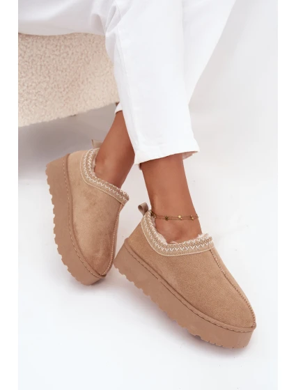 Dámske snehule Taliah s nízkou platformou a výšivkou - béžové Dámske snehule Taliah s nízkou platformou a výšivkou - béžové