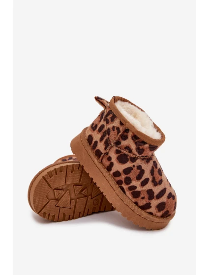 Detské a juniorské zateplené snežnice s kožušinou Mireya - panter/bronzová