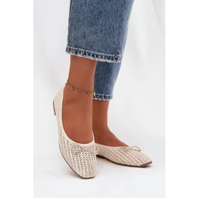 Dámské baleríny s pletením a mašlí model 21836971 – ecru - Kesi Dámské baleríny s pletením a mašlí model 21836971 – ecru - Kesi