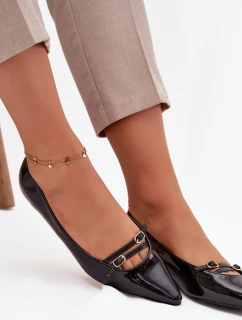Dámske lakované baleríny s remienkami Zarelia - čierne