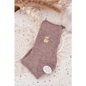 Teplé dámské ponožky s medvídkem a vlnou – tmavě béžové